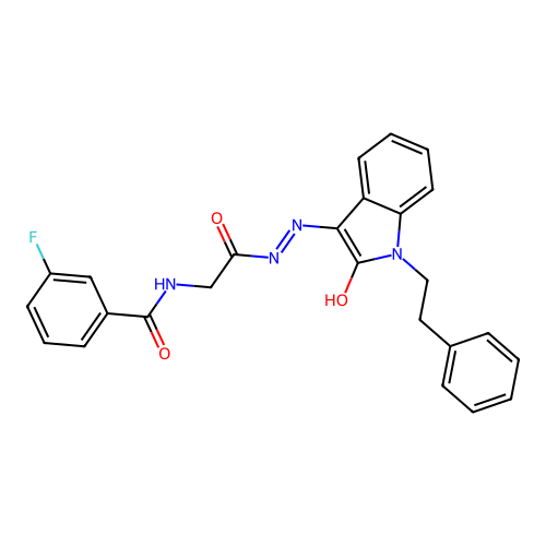 3-FLUORO-N-({N'-[(3E)-2-OXO-1-(2-PHENYLETHYL)-2,3-DIHYDRO-1H-INDOL-3-YLIDENE]HYDRAZINECARBONYL}METHYL)BENZAMIDE structure