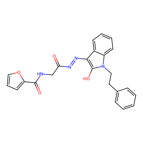 N-[2-oxo-2-[(2E)-2-(2-oxo-1-phenethylindol-3-ylidene)hydrazinyl]ethyl]furan-2-carboxamide structure