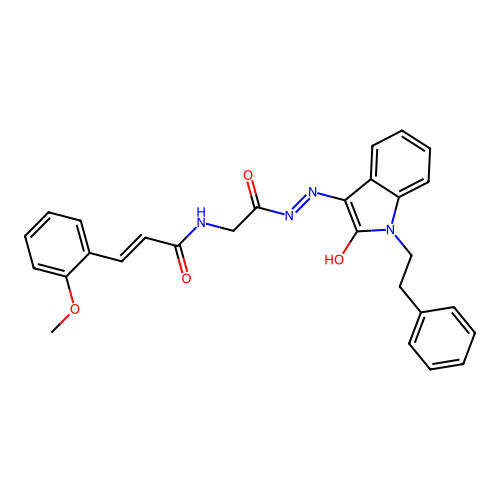 (2E)-3-(2-METHOXYPHENYL)-N-({N'-[(3E)-2-OXO-1-(2-PHENYLETHYL)-2,3-DIHYDRO-1H-INDOL-3-YLIDENE]HYDRAZINECARBONYL}METHYL)PROP-2-ENAMIDE structure