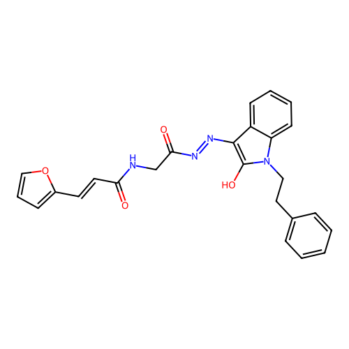 3-(2-furyl)-N-[[(2-oxo-1-phenethyl-indol-3-ylidene)amino]carbamoylmethyl]prop-2-enamide structure