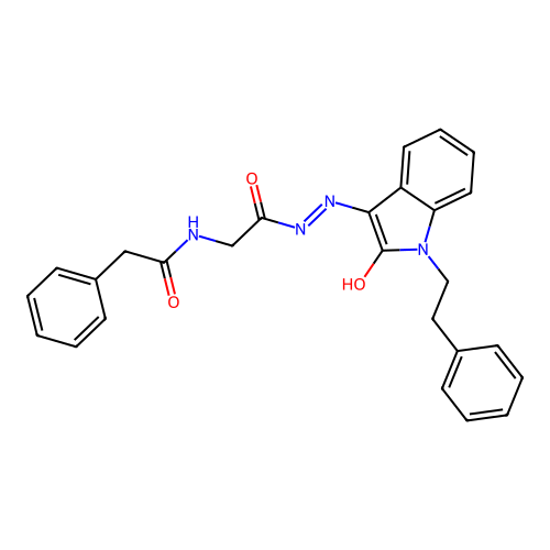 N-({N'-[(3E)-2-OXO-1-(2-PHENYLETHYL)-2,3-DIHYDRO-1H-INDOL-3-YLIDENE]HYDRAZINECARBONYL}METHYL)-2-PHENYLACETAMIDE structure