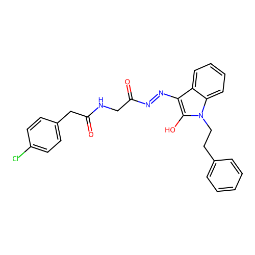 2-(4-CHLOROPHENYL)-N-({N'-[(3E)-2-OXO-1-(2-PHENYLETHYL)-2,3-DIHYDRO-1H-INDOL-3-YLIDENE]HYDRAZINECARBONYL}METHYL)ACETAMIDE structure