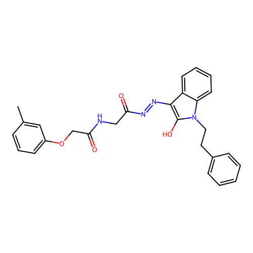 2-(3-METHYLPHENOXY)-N-({N'-[(3E)-2-OXO-1-(2-PHENYLETHYL)-2,3-DIHYDRO-1H-INDOL-3-YLIDENE]HYDRAZINECARBONYL}METHYL)ACETAMIDE structure