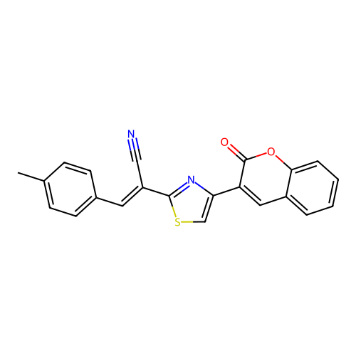 (E)-3-(4-methylphenyl)-2-[4-(2-oxochromen-3-yl)-1,3-thiazol-2-yl]prop-2-enenitrile structure