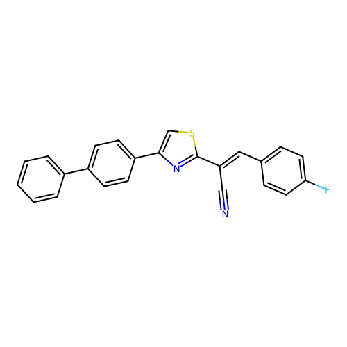 (E)-3-(4-fluorophenyl)-2-[4-(4-phenylphenyl)-1,3-thiazol-2-yl]prop-2-enenitrile structure