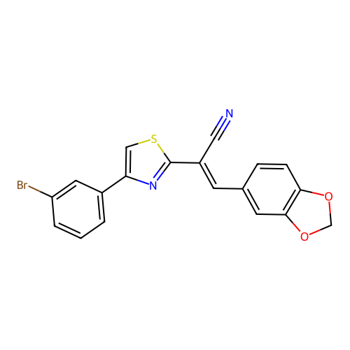 (2E)-3-(1,3-benzodioxol-5-yl)-2-[4-(3-bromophenyl)-1,3-thiazol-2-yl]prop-2-enenitrile structure