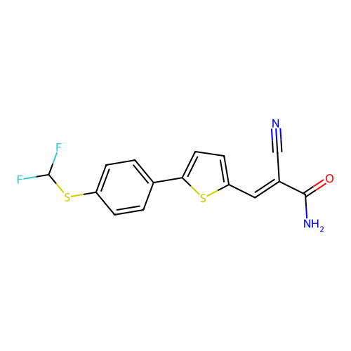 2-Cyano-3-(5-{4-[(difluoromethyl)sulfanyl]phenyl}thiophen-2-yl)prop-2-enamide structure
