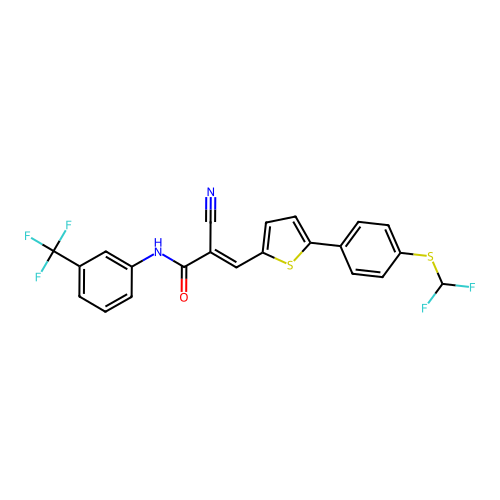 (E)-2-cyano-3-[5-[4-(difluoromethylsulfanyl)phenyl]thiophen-2-yl]-N-[3-(trifluoromethyl)phenyl]prop-2-enamide structure
