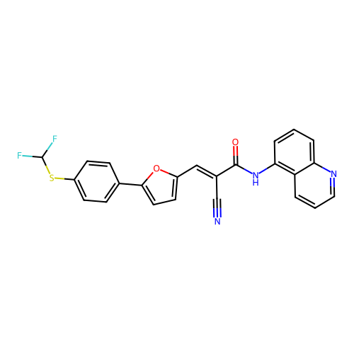2-cyano-3-[5-[4-(difluoromethylsulfanyl)phenyl]-2-furyl]-N-quinolin-5-yl-prop-2-enamide structure