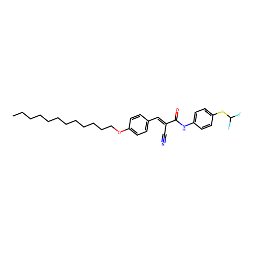 (E)-2-cyano-N-[4-(difluoromethylsulfanyl)phenyl]-3-(4-dodecoxyphenyl)prop-2-enamide structure