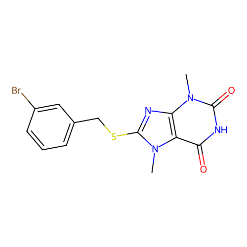 8-(3-Bromo-benzylsulfanyl)-3,7-dimethyl-3,7-dihydro-purine-2,6-dione structure