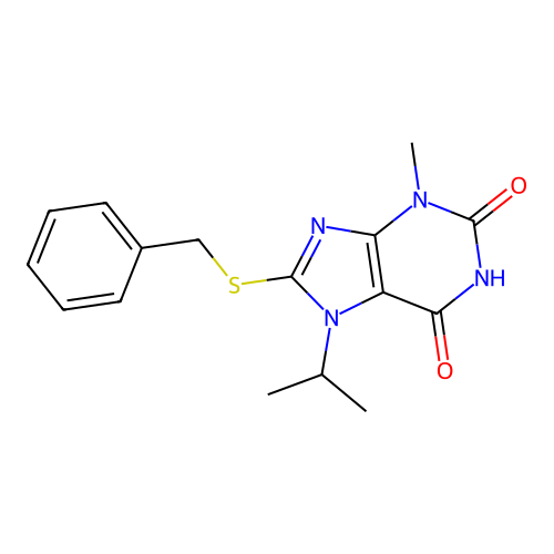 8-Benzylsulfanyl-7-isopropyl-3-methyl-3,7-dihydro-purine-2,6-dione structure
