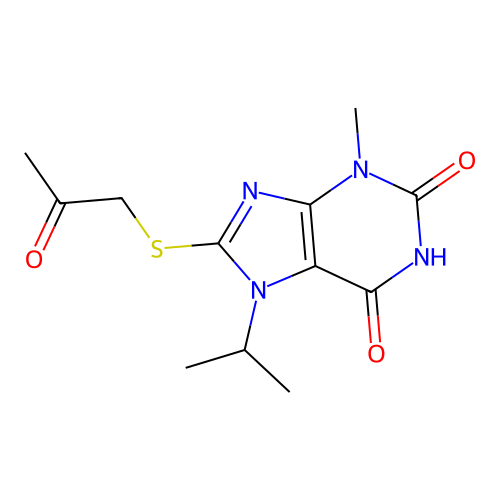 3-methyl-8-(2-oxopropylsulfanyl)-7-propan-2-ylpurine-2,6-dione structure