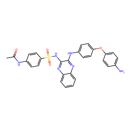 N-(4-(N-(3-((4-(4-aminophenoxy)phenyl)amino)quinoxalin-2-yl)sulfamoyl)phenyl)acetamide structure