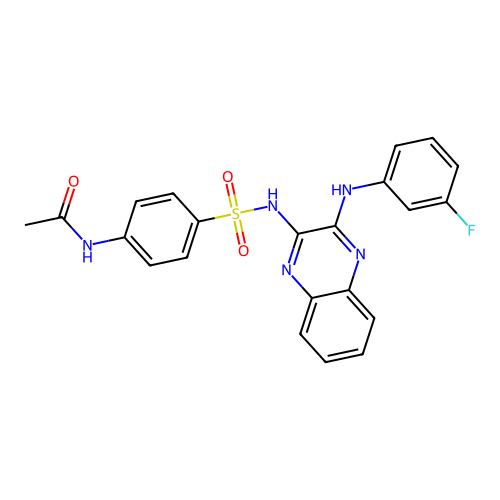 N-[4-({3-[(3-fluorophenyl)amino]quinoxalin-2-yl}sulfamoyl)phenyl]acetamide structure