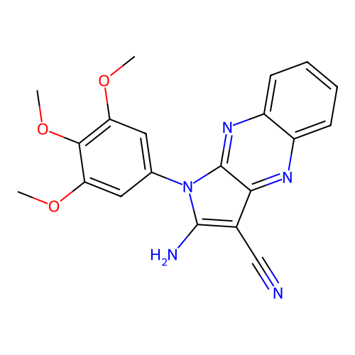 2-amino-1-(3,4,5-trimethoxyphenyl)-1H-pyrrolo[2,3-b]quinoxaline-3-carbonitrile structure