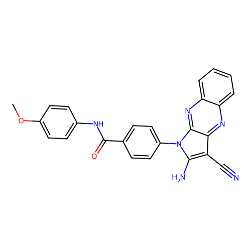 4-(2-amino-3-cyano-1H-pyrrolo[2,3-b]quinoxalin-1-yl)-N-(4-methoxyphenyl)benzamide structure
