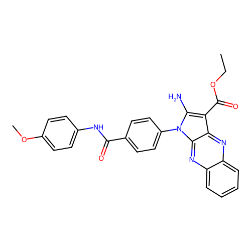 ethyl 2-amino-1-(4-((4-methoxyphenyl)carbamoyl)phenyl)-1H-pyrrolo[2,3-b]quinoxaline-3-carboxylate structure