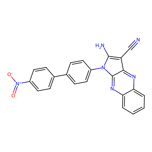 2-amino-1-(4'-nitrobiphenyl-4-yl)-1H-pyrrolo[2,3-b]quinoxaline-3-carbonitrile structure
