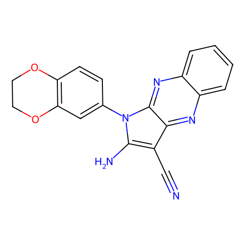 2-amino-1-(2,3-dihydro-1,4-benzodioxin-6-yl)-1H-pyrrolo[2,3-b]quinoxaline-3-carbonitrile structure