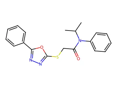 N-isopropyl-N-phenyl-2-((5-phenyl-1,3,4-oxadiazol-2-yl)thio)acetamide structure