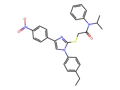 2-((1-(4-ethylphenyl)-4-(4-nitrophenyl)-1H-imidazol-2-yl)thio)-N-isopropyl-N-phenylacetamide structure