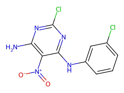 2-chloro-N-(3-chlorophenyl)-5-nitropyrimidine-4,6-diamine structure