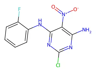 2-chloro-N4-(2-fluorophenyl)-5-nitropyrimidine-4,6-diamine structure