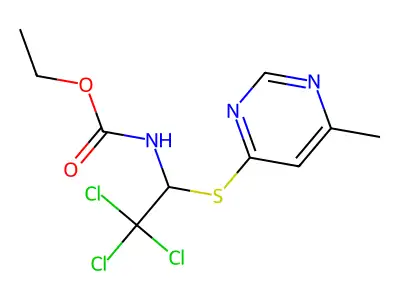 Ethyl {2,2,2-trichloro-1-[(6-methylpyrimidin-4-yl)sulfanyl]ethyl}carbamate structure