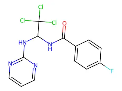 4-fluoro-N-[2,2,2-trichloro-1-(pyrimidin-2-ylamino)ethyl]benzamide structure