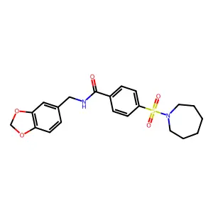 4-(1-azepanylsulfonyl)-N-(1,3-benzodioxol-5-ylmethyl)benzamide structure