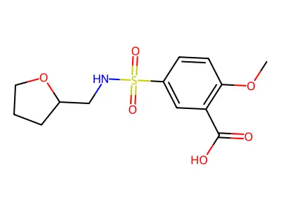 2-methoxy-5-(N-((tetrahydrofuran-2-yl)methyl)sulfamoyl)benzoic acid structure