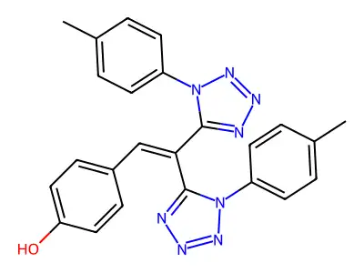 4-(2,2-bis(1-(p-tolyl)-1H-tetrazol-5-yl)vinyl)phenol structure