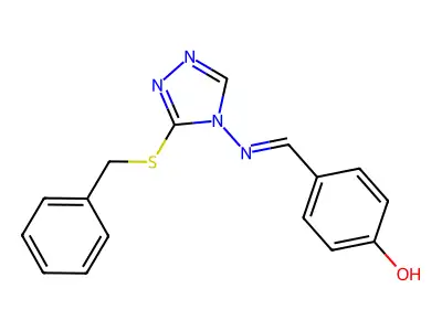 4-[[[3-[(Phenylmethyl)thio]-4H-1,2,4-triazol-4-yl]imino]methyl]phenol structure