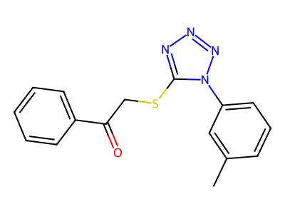 1-phenyl-2-((1-(m-tolyl)-1H-tetrazol-5-yl)thio)ethanone structure