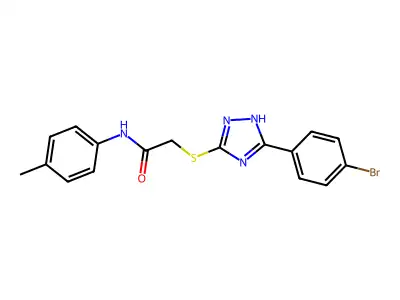 2-((5-(4-bromophenyl)-4H-1,2,4-triazol-3-yl)thio)-N-(p-tolyl)acetamide structure