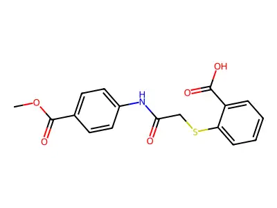 2-[({[4-(Methoxycarbonyl)phenyl]carbamoyl}methyl)sulfanyl]benzoic acid structure