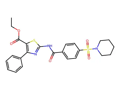 Ethyl 4-phenyl-2-(4-(piperidin-1-ylsulfonyl)benzamido)thiazole-5-carboxylate structure