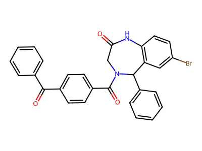 4-(4-benzoylbenzoyl)-7-bromo-5-phenyl-3,5-dihydro-1H-1,4-benzodiazepin-2-one structure