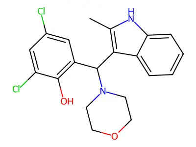 2,4-dichloro-6-[(2-methyl-1H-indol-3-yl)-morpholin-4-ylmethyl]phenol structure