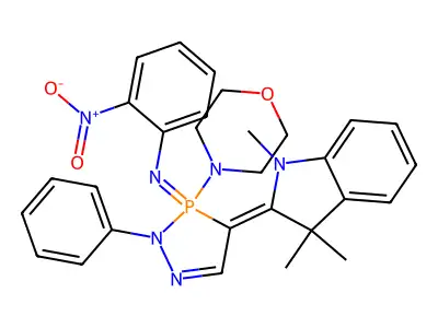 1H-Indole, 2,3-dihydro-1,3,3-trimethyl-2-[2,3,3,3-tetrahydro-3-(4-morpholinyl)-3-[(2-nitrophenyl)imino]-2-phenyl-4H-1,2,3-diazaphosphol-4-ylidene]- structure