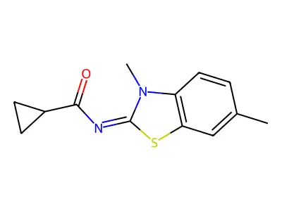 N-(3,6-dimethyl-1,3-benzothiazol-2-ylidene)cyclopropanecarboxamide structure