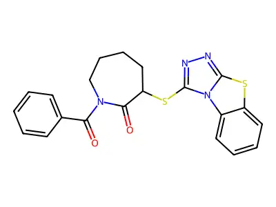 1-Benzoyl-3-([1,2,4]triazolo[3,4-b][1,3]benzothiazol-1-ylsulfanyl)azepan-2-one structure