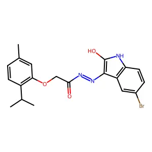 (E)-N'-(5-bromo-2-oxoindolin-3-ylidene)-2-(2-isopropyl-5-methylphenoxy)acetohydrazide structure