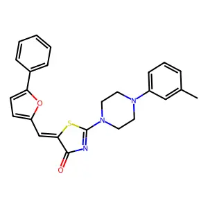 2-[4-(3-methylphenyl)-1-piperazinyl]-5-[(5-phenyl-2-furyl)methylene]-1,3-thiazol-4(5H)-one structure