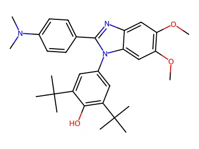 2,6-ditert-butyl-4-{2-[4-(dimethylamino)phenyl]-5,6-dimethoxy-1H-benzimidazol-1-yl}phenol structure