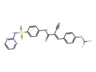 (E)-2-cyano-3-[4-(difluoromethoxy)phenyl]-N-[4-(pyrimidin-2-ylsulfamoyl)phenyl]prop-2-enamide structure