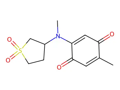 2-[(1,1-dioxothiolan-3-yl)-methyl-amino]-5-methyl-cyclohexa-2,5-diene-1,4-dione structure