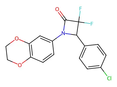 4-(4-chlorophenyl)-1-(2,3-dihydro-1,4-benzodioxin-6-yl)-3,3-difluoroazetidin-2-one structure