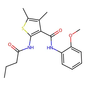 2-(butanoylamino)-N-(2-methoxyphenyl)-4,5-dimethylthiophene-3-carboxamide structure